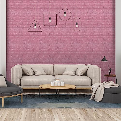 Image of Brick Wallpaper - Self Adhesive PE Foam Brick Design 3D Wall Stickers /DIY Wallpaper for Home Hotel Living Room Bedroom & Cafe (70 x 77cm, Appx. 5.8Sq Feet) (Pink)-Pack of 1