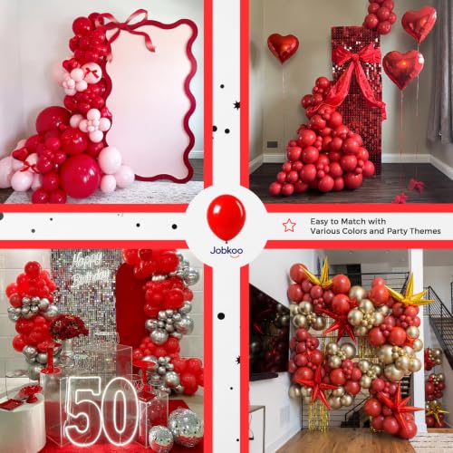 Image of Jobkoo Red Balloons 12 Inch, 50 Pcs Matte Red Latex Balloon