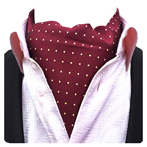 GUSLESON Men's Cravat Ties for Men Polka Dot Jacquard Woven Luxury Red Ascot Tie (0602-16)