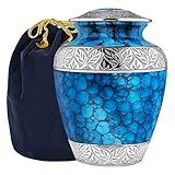 Forever Remembered Classic and Beautiful Blue Adult Cremation Urn for Human Ashes - an Elegant High Quality Large Urn with a Warm, Comforting Classy Finish to Honor Your Loved One - with Velvet Bag