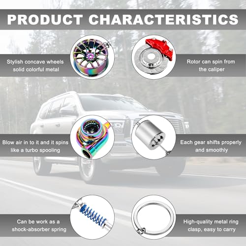 Image of KVAEY 5 PCS Car Parts Model Key Chains, Metal Turbo Keychain Set, Trendy Shock-Absorbent Car Parts Key Chain for Men Women (Red+Silver)