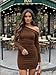 Mokoru Women's Sexy Elegant Off Shoulder Long Sleeve Ruched Bodycon Cocktail Party Mini Dresses, Medium, Coffee