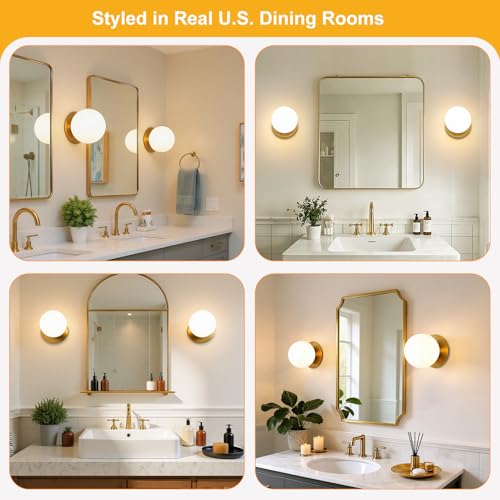 Image of 1 Pack Gold Wall Sconce, Modern Bathroom Sconce with Milky Globe Glass, Wall Light for Bathroom Mirror, Living Room, Hallway (Bulb Not Included)