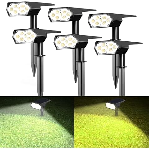 Laliled Solar Spotlights Outdoor, 2-in-1 Warm and Cool White Lighting Modes, Dimmable, 90° Adjustable Angle, IP68 Waterproof Solar Lights, Ideal for Garden, Pathway, Walkway, and Landscapes (6 Pack) Cover