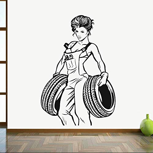 XAOQW Sexy Girl Wall Decal Teen Room Home Decor Garage Auto Repair Wheels Vinyl Auto-adhésif Window Wall Stickers Art Murals-15 Blue_62x42cm
