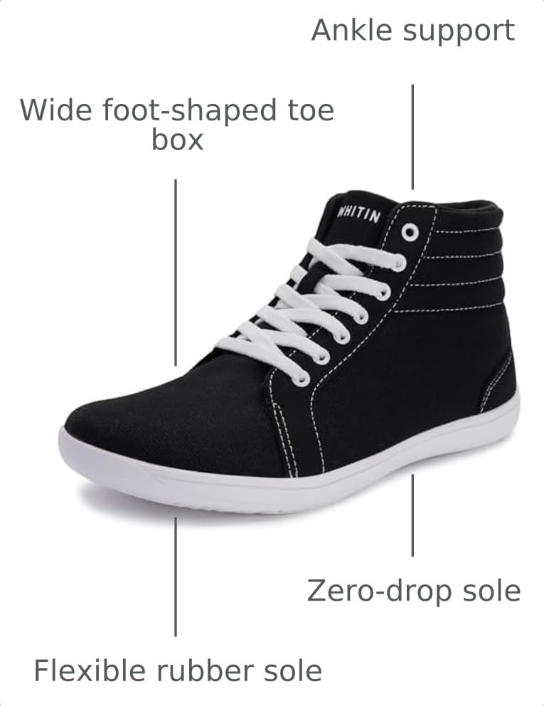 Image of WHITIN Men's Wide Hi-Top Minimalist Barefoot Shoes with Ankle Support W823 | Natural Toe Freedom, Zero Drop Sole, Lightweight Comfort for Casual Everyday Walking