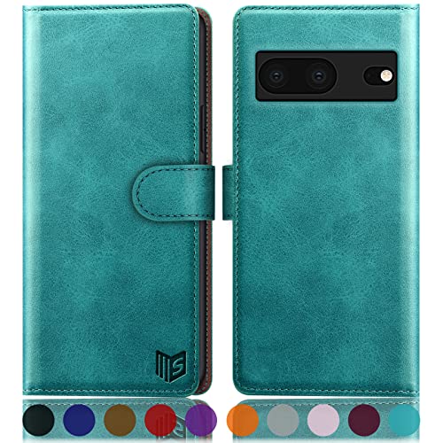 Étui en cuir synthétique Google Pixel 7 SUANPOT, protection anti-choc haut de gamme bleu vert