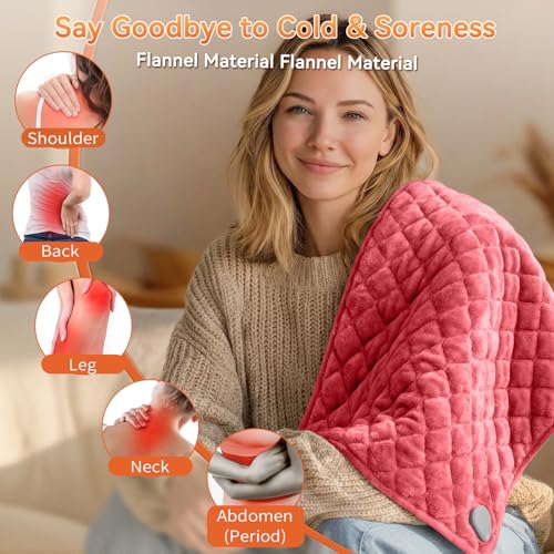 Image of King Size Heating Pad for Back Pain 32 inchx24 inch Extra Large Electric Heating Pad for Period Cramps Relief & Body Neck Shoulder Auto Shut Off Heat Pad Temperature Settings Machine Washable Red