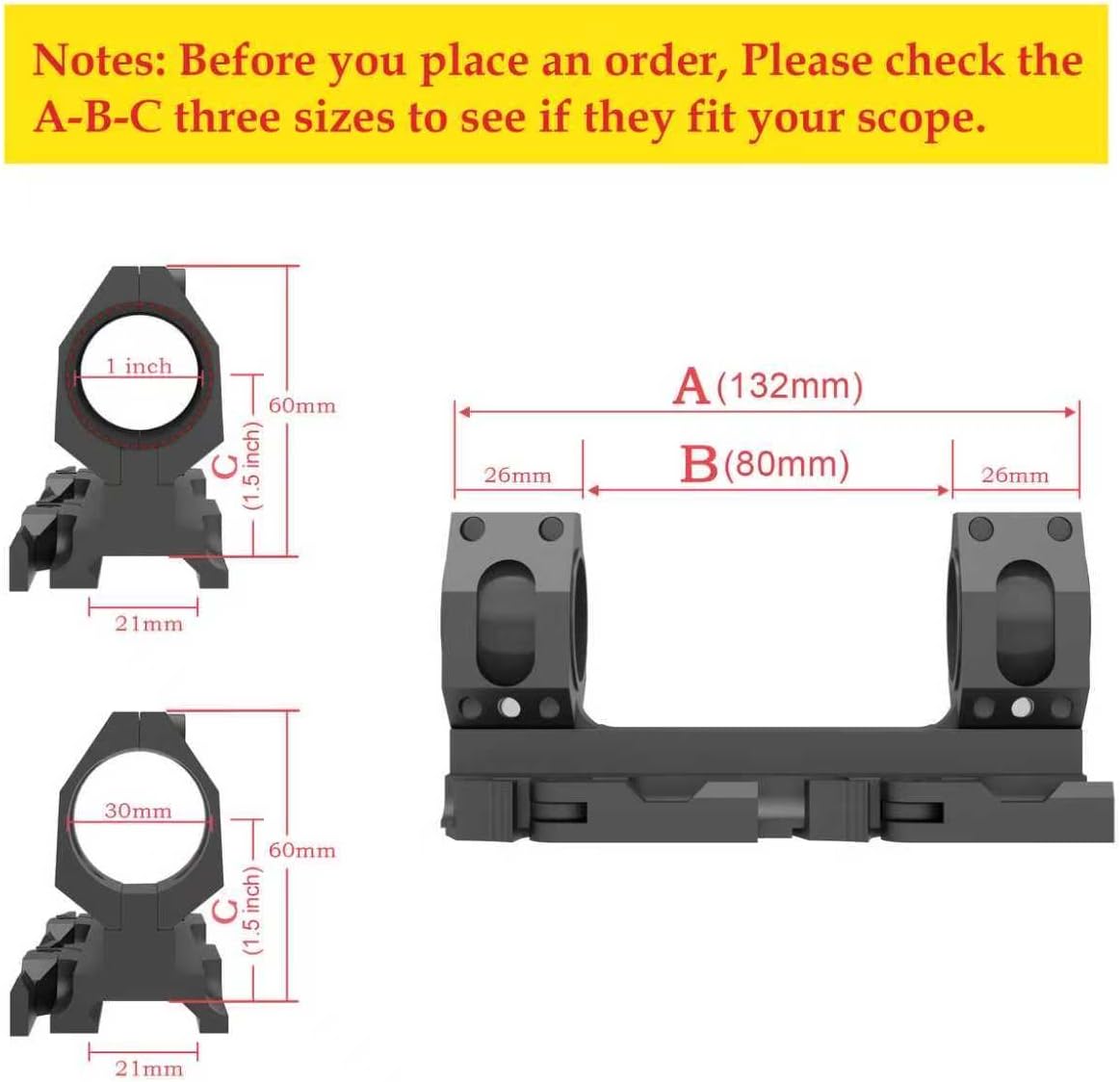 1inch/30mm Picatinny Scope Ring Mount, Heavy Duty Quick Detach 30mm Scope Mount 1.50" Height (RG30-150QD)