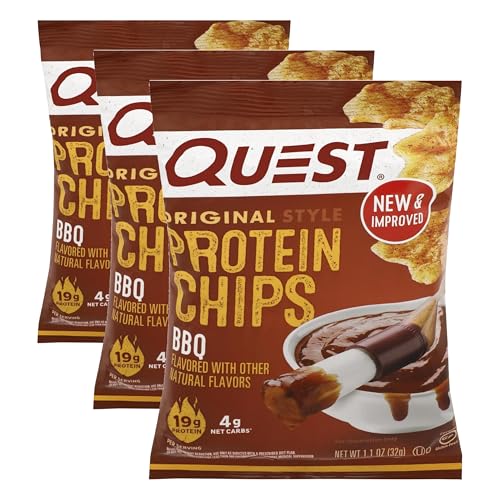 Image of Quest Nutrition Protein Chips, BBQ, 22g Protein, 3g Net Carbs, 130 Cals, 1.2oz Bag, 1 Count, High Protein, Low Carb, Gluten Free, Soy Free, Potato Free (Pack of 3)