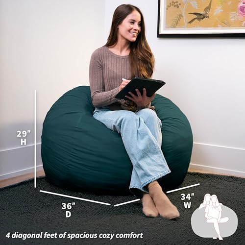 Image of Big Joe Fuf 4Ft Foam Bean Bag Chair with Removable Cover for Kids, Teens, Deep Sea Velveteen, Durable Woven Polyester, 4 Foot Large Reading and Gaming Seat | Premium Shredded Foam Filled, Velveteen, Adult-Sized Comfortable Seating, Supports Up to 300 lbs