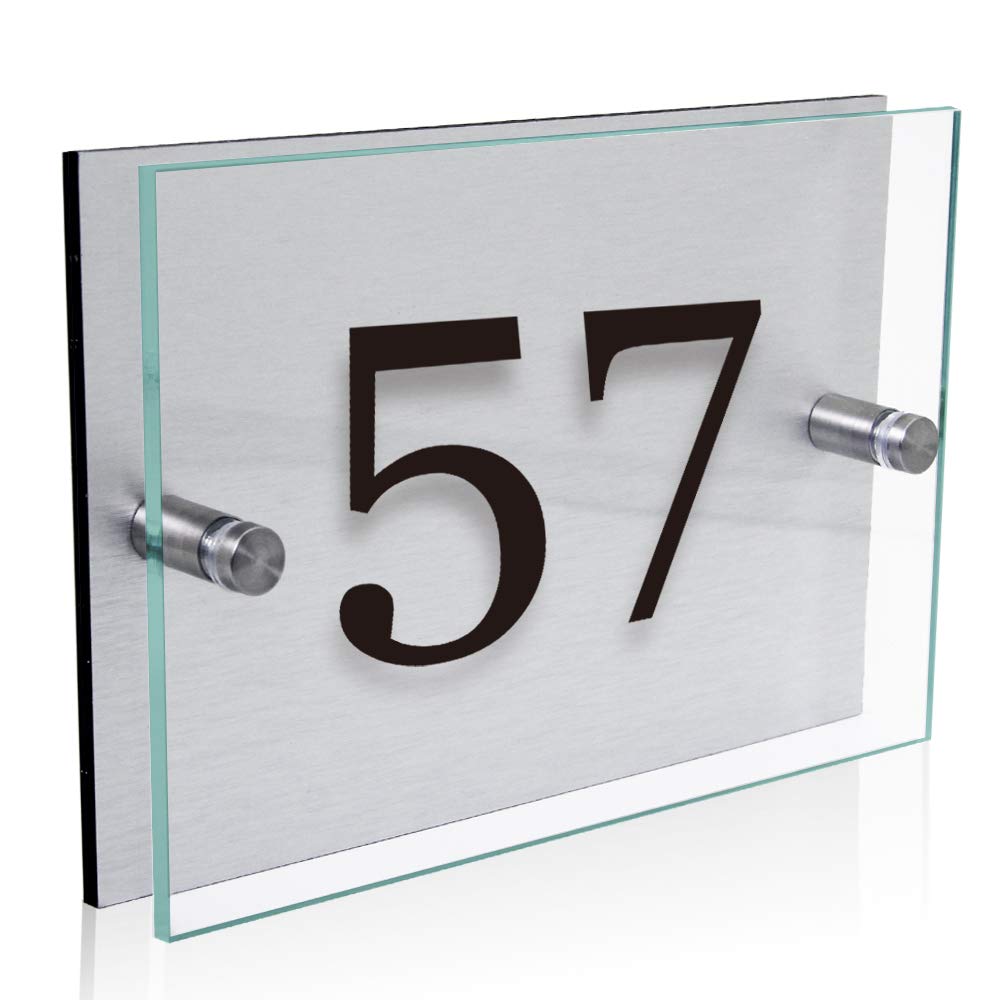 Personalised House Sign Plaque Modern Glass Effect Door Number Acrylic & Aluminium Wall Sign Door Plate Street Road Plate Plaque Hand Finished in UK (Rectangle Number)