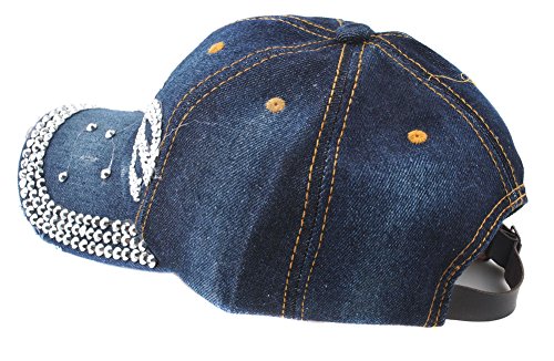 Elonmo Cute Letter Love Baseball Cap Jewel Rhinestone Bling Hats Jeans Wash Denim (Dark Blue) #TOP4