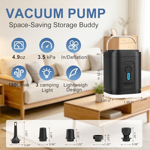 3-in-1 Cordless Mini Travel Vacuum Pump for Storage Bags with 5 Nozzles — view 2