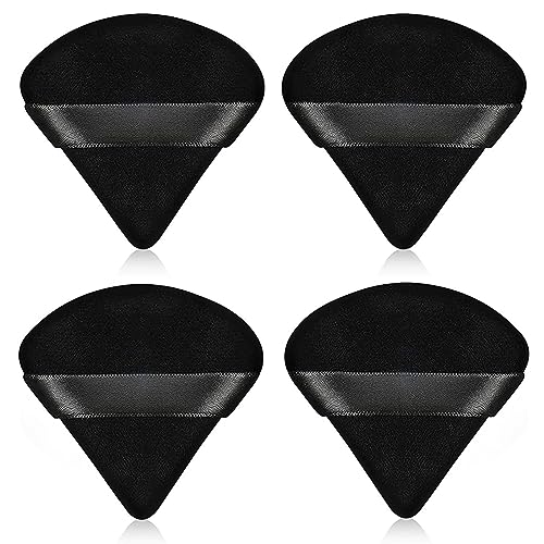 4 Piezas Extra Suaves Esponjas Triangulares Polvo Borla Para Empolvarse Con Correa Diseñadas Para Sueltos Polvos Facial Maquillaje Cosméticos Belleza Herramientas Húmedo y Seco (Negro)