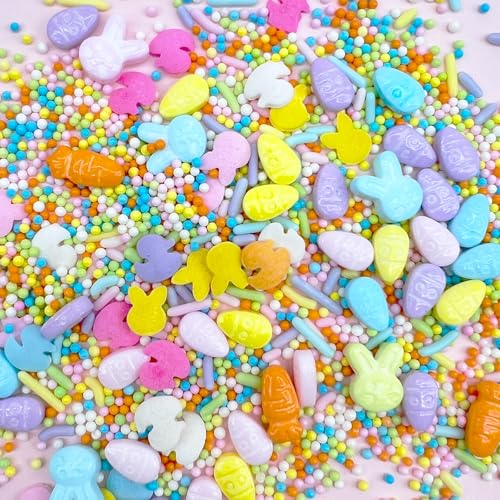 Easter Sprinkles for Cake Decorating, Pastel Sprinkles Mix with Bunny Carrot Jimmies Nonpareils for Cookies Baking Cake Ice Cream Cupcakes Topping - Thumbnail 7
