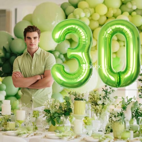 Image of 40 Inch Green Number 30 Balloon Lime Big Large Helium Number 0-9 | Giant Digital 30th Foil Mylar Party Balloon for Birthday Party Anniversary Graduation Decorations