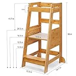 TOETOL Bamboo Toddler Step Stool Natural Toddler Kitchen Standing Learning Stool 3 Height Adjustable Helper Tower… - Image 4
