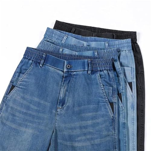 Mens Jeans Thin Light Summer Straight Fit Denim Pants Elastic Elegant Casual Relaxed Fit Trousers4
