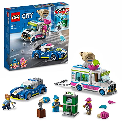 LEGO 60314 City La Course-Poursuite du Camion de Glaces, Jouet de Voiture avec Police, Inclus 3 Minifigurines, pour Garçons et Filles Dès 5 Ans