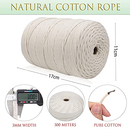 Miniatura 2 de Dxrpo Hilo Macrame 3mm X 300m, Cuerda Macrame De Algodón Suave De 4 Hilos,Hilo Macrame 3mm, Macrame Cortinas, Macrame Colgante, Decoracion Paredes De Dormitorio Y Boda Decoracion Beige