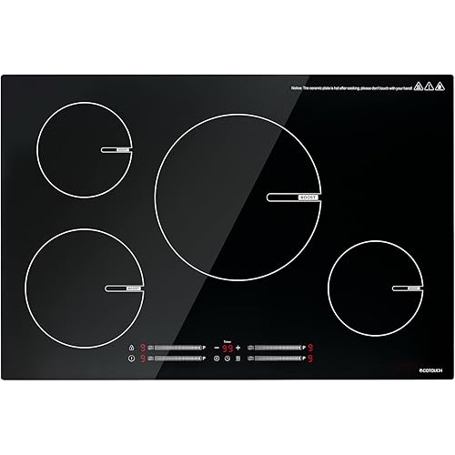ECOTOUCH 4 Burner Induction Cooktop 30 inch with Booster,220-240v 7200W Built-in Glass Ceramic Electric Induction Burner,True High Power,Drop in Hot Plate 30" Induction Cooktop Hard Wire(No Plug)