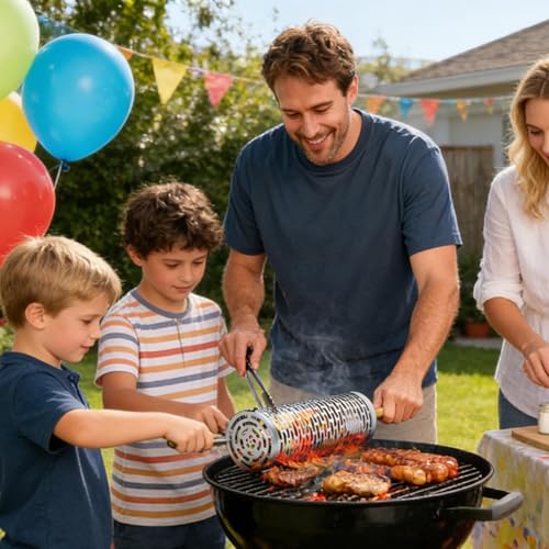 Cestas de barbacoa giratorias con mango térmico para un asado uniforme 3