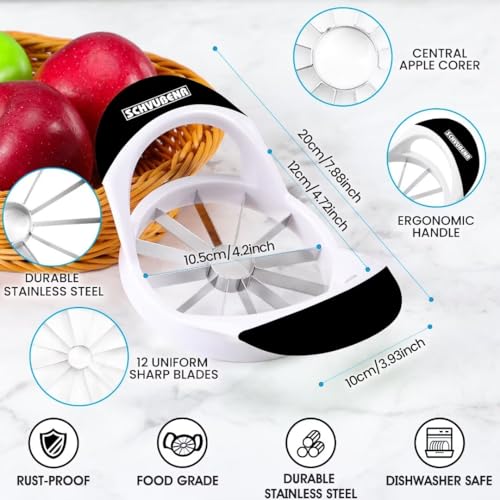 SCHVUBENR 4.72 Inch Large Apple Slicer with 12 Blades - Professional Apple Cutter - Stainless Steel Apple Corer - Sharp Apple Slicer and Corer - Apple Corer Tool - Dishwasher Safe(Black) - Thumbnail 3