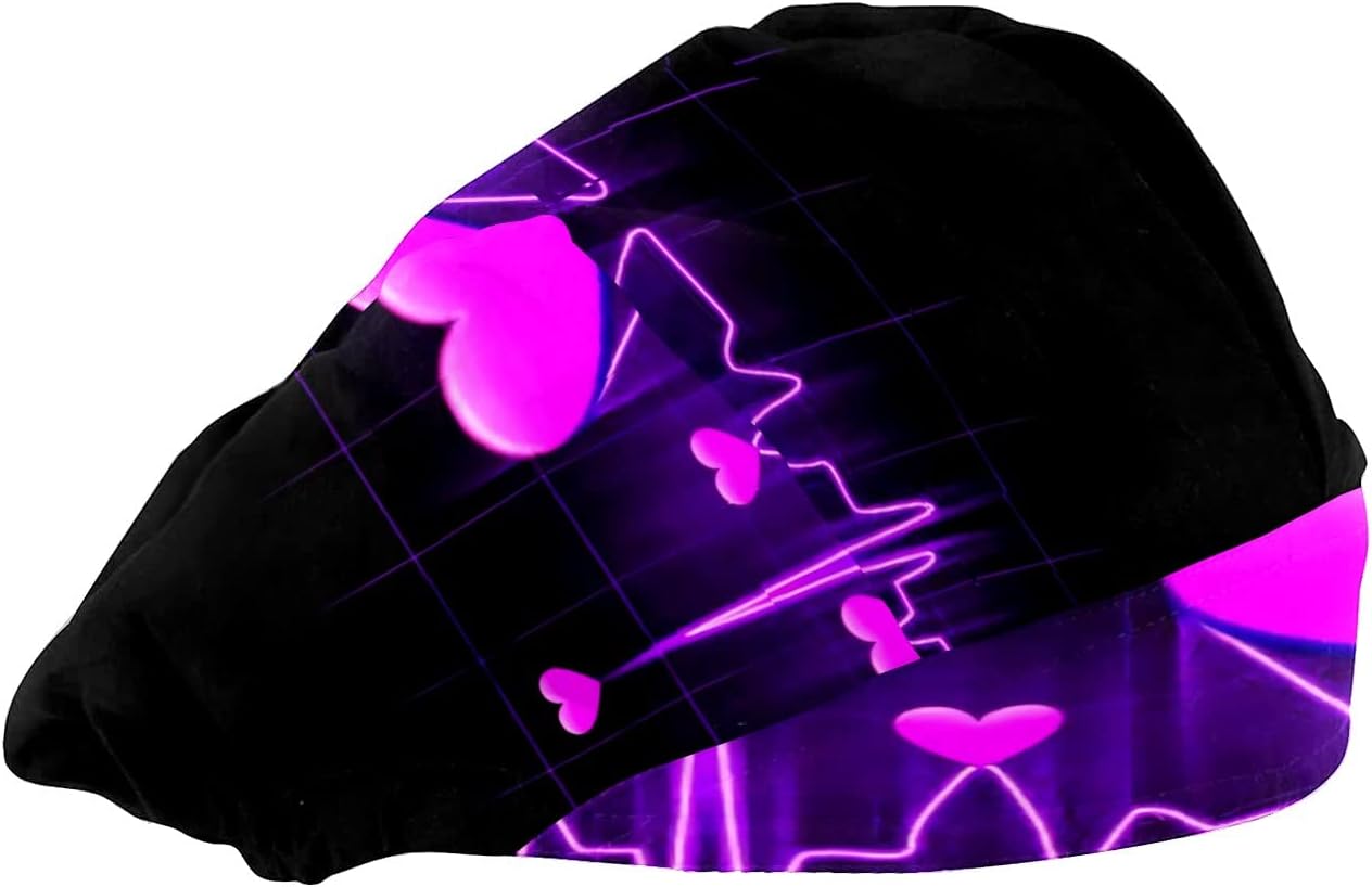 Women's Working Cap Blue Butterfly Purple Floral Adjustable Working Hats with Sweatband and Elastic Toggle Head Cover