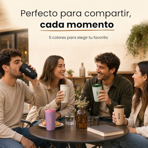 Miniatura 6 de Oxxie Vaso Termo Cafe Para Llevar Pequeño 350ml, Vaso Termico, Aislamiento De Doble Pared, Taza De Cafe De Acero Inoxidable, Taza Termica Con Tapa Hermetica, Reutilizable Y Antigoteo Beige
