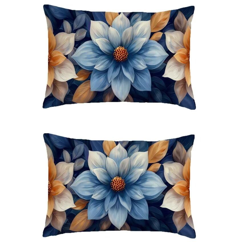 Housse coussin exterieur bleu 60x80cm rectangulaire lin impermeable taie oreiller