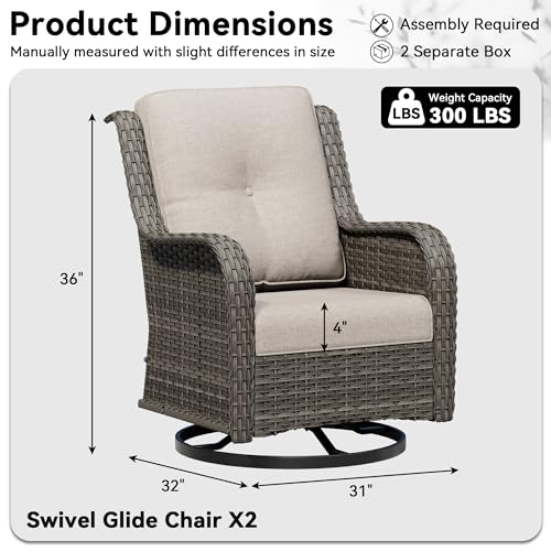 Image of Swivel Rocker Patio Chairs Set of 2 - Outdoor Wicker Patio Furniture Set 2 Pieces with Thickened Olefin Cushions, High Back and Deep Seating, Hand-Woven PE Rattan for Porch, Deck, Beige