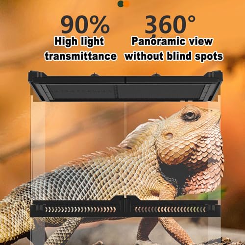 Terrario de cristal para reptiles con ventilación de pantalla superior y tapa antiescape, vista de 360°, entradas de alambre integradas para tortugas, lagartos, camaleones