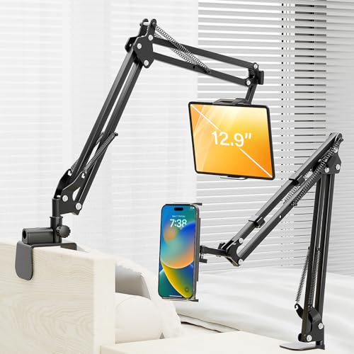 PEYOU Tablet Halterung Bett für Ständerhalter, 360 Grad Drehbarer IPad Halterung Bett mit Stabilem Kohlenstoffstahl, Tablet Ständer für iPad, Phone, Kindle, M-Switch, oder Andere 4,6'-13' Geräte