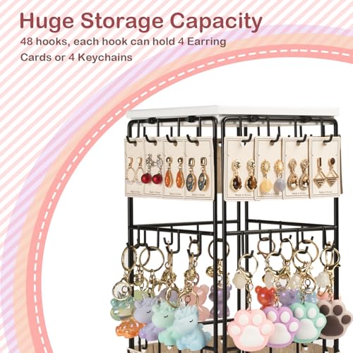 Image of 360 Rotating Earring Display Stands for Selling, Earring Rack Display Holder Stand, Jewelry Display for Vendors Selling Earring Cards, Necklaces, Bracelets, Hair Accessories (48 Hooks)