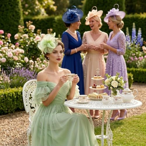 Image of DRESHOW Fascinators Hat Tea Party Headwear Ribbons Feathers on a Headband and a Clip for Women
