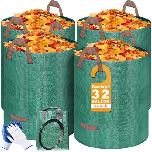 Remiawy Reusable Yard Waste Bags, 4 Packs 32 Gallons Lawn