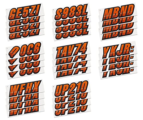 Image of STIFFIE Techtron Orange /Black 3 inch Boat & PWC Registration Decals • Numbers Letters Stickers