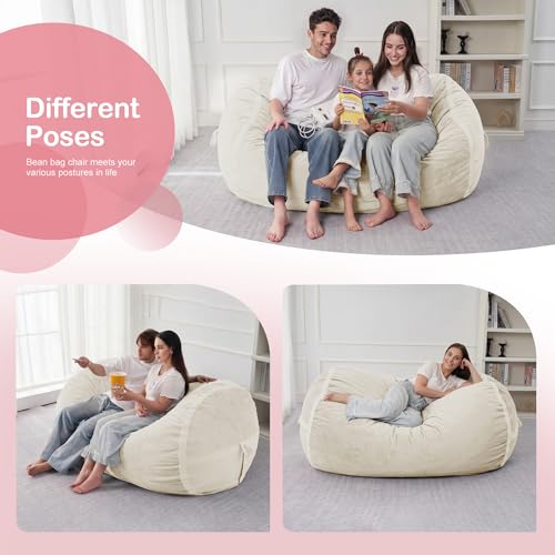 Image of 4FT Bean Bag Chair 4'Big Bean Bag Chairs with Adults, Large Beanbag Chair | Bean bag Lounger with Machine Washable Cover Dutch Velvet Fabric, Comfy Chairs for Living Room Bedroom Dorm, Beige