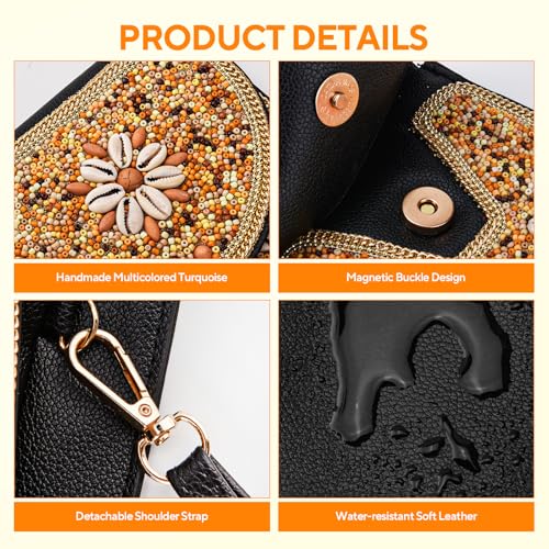 Image of Small Beaded Crossbody Bag for Women, Boho Cell Phone Shoulder Purse Wallet with Handcrafted Colorful Beads