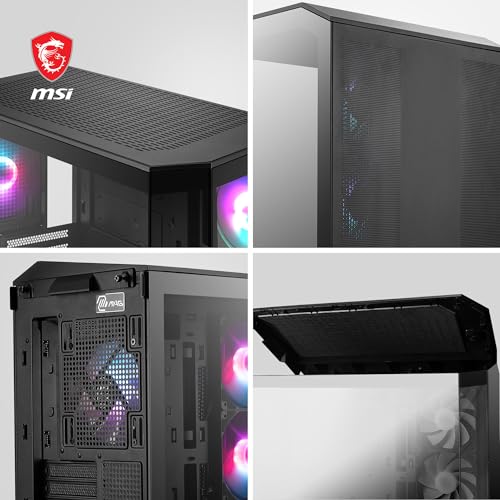 MSI MAG PANO M100R PZ Boîtier PC Micro-ATX, 4 x Ventilateurs ARGB 120 mm (3 à pâles inversées), hub de contrôle ARGB, Support pour Carte Graphique, filtres à poussière, USB Type-C (20 GB/s)
