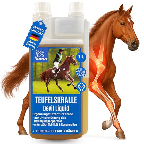 Teufelskralle Pferd 1 L Gelenk Liquid mit Teufelskrallen Pulver hochdosiert & Artischockenextrakt - Komplex Zusatzfutter für Stärkung Bänder Sehnen Gelenke Pferd I Teufelskralle für Pferde flüssig