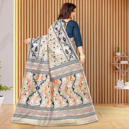 Image of Mayabi Women's Dhakai Jamdani Cotton Silk Saree Traditional Bengali Tant Korat Work, Without Blouse Piece