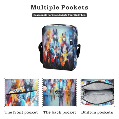 small messenger bag for women over the shoulder bags for men Women's Purses Adjustable Strap for work work - Cat Band Blue Gaming2