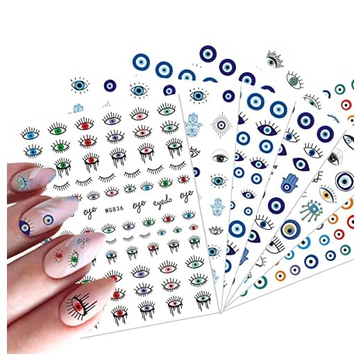 Evil Eye Nail Art Stickers Decals, 3D Self-Adhesive Witch Nail Art Supplies Pegatinas para Uñas Khamsah Polka Dot Hand of Fatima Nail Design for Women Girls Nail Decorations 6 Sheets