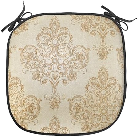 Ambesonne Ivory Chair Seating Cushion, Vintage Baroque Pattern wi...