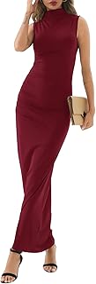 Women's Sleeveless Bodycon Maxi Dress High Neck Slim Fit Stretchy Elegance Casual Summer Evening Gown Dresses - Buy now