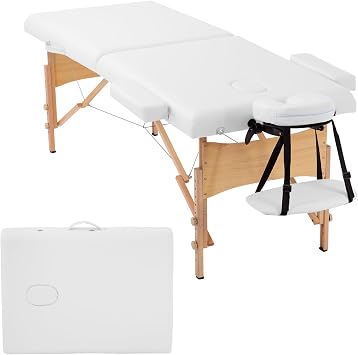 Dopinmin Massage Table Portable Portable Massage Bed 2 Section 73 Long Foldable Tattoo Bed w/Carrying Case Height Adjustable Sturdy Wooden Frame,Solon&Facial Care Spa Lash Bed,Cream