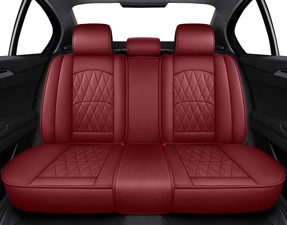 Luxus Universal Leather autositzbezüge, 5-Sitzer Kunstleder Gitter Sitzbezüge-Set Voll Auto Vorderseite und Rückseite Schonbezüge Auto, 9-Teiliges Set (Rot)