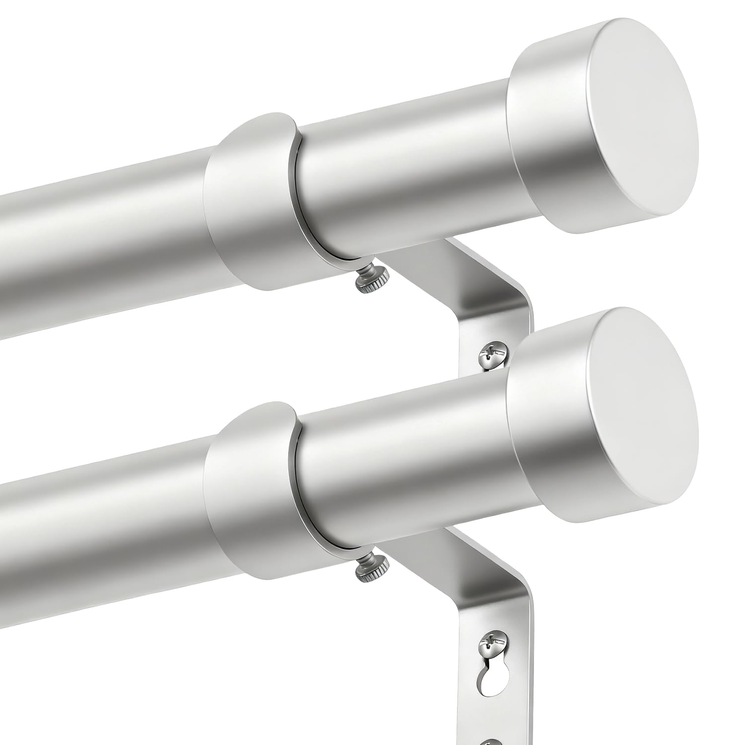 KAMANINA 2 Stück Vorhangstange Silber 80 to 304 cm Lang, 25 mm Durchmesser Gardinenstange Ausziehbar mit Einfachen Endkappen für Fenster, Schlafzimmer, Wohnzimmer